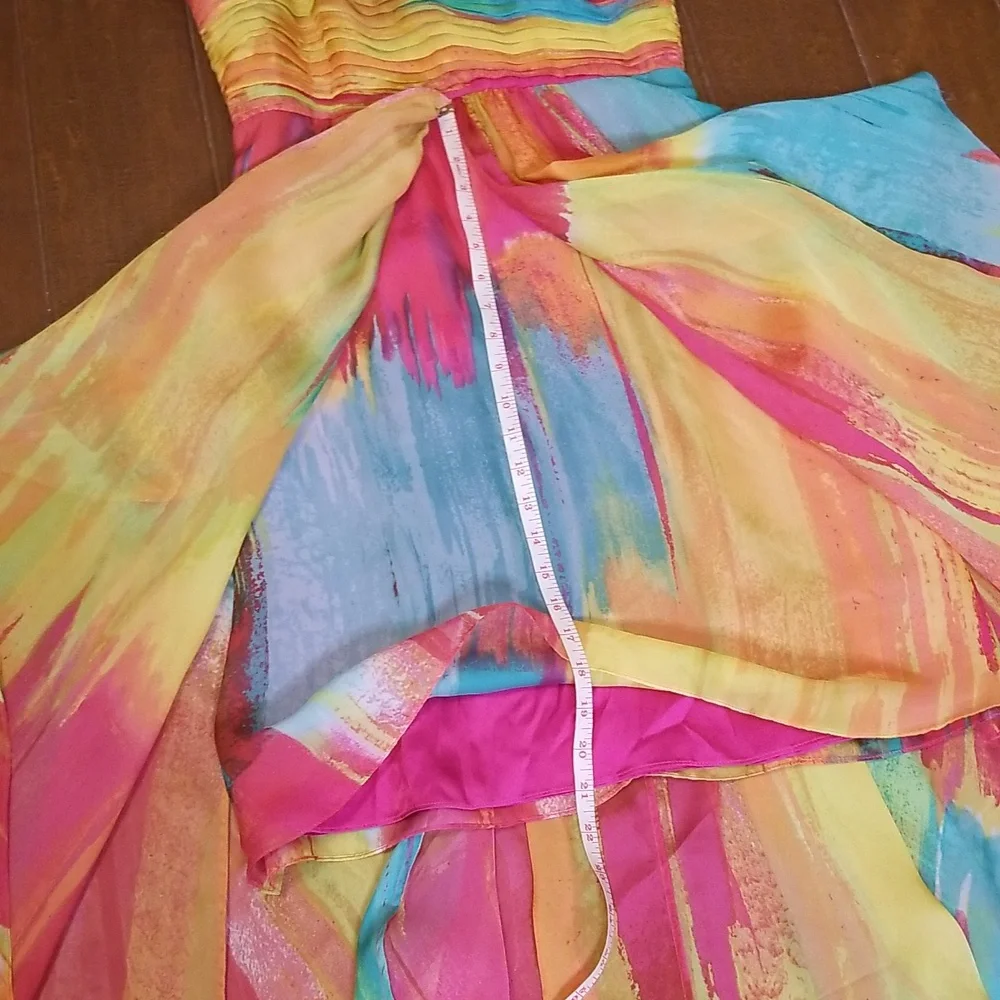 Laundry By Shelli Segal Multi Color Chiffon Strapless High Low Maxi Dress - Picture 12 of 13